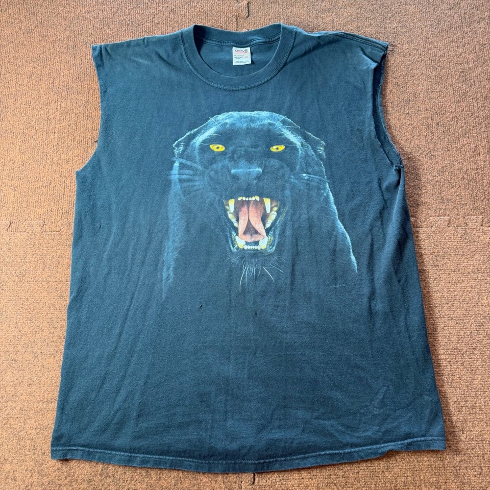 Vintage Anvil Black Panther Graphic Muscle Tee Shirt Mens XL Sleeveless Cut Off